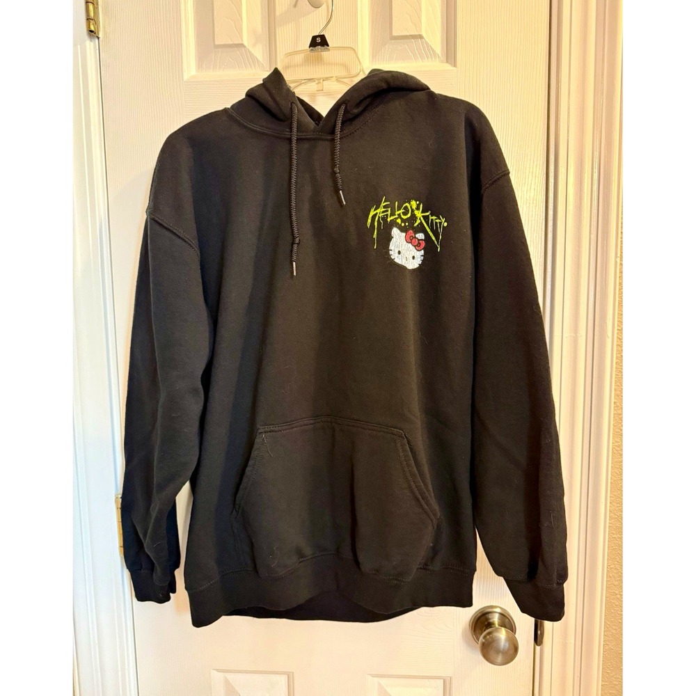 Hello Kitty x Sanrio Hoodie Sz L Black Guitar Skulls Punk Rock Y2K Emo